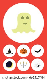 Flat Icon Festival Set Of Witch Cap, Superstition, Candlestick Vector Objects. Also Includes Halloween, Superstition, Hat Elements.