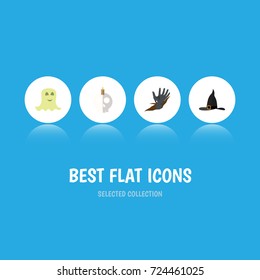 Flat Icon Festival Set Of Witch Cap, Zombie, Cranium And Other Vector Objects. Also Includes Ghost, Cranium, Zombie Elements.
