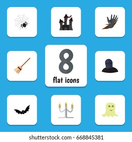 Flat Icon Festival Set Of Zombie, Superstition, Spinner And Other Vector Objects. Also Includes Spider, Superstition, Ghost Elements.