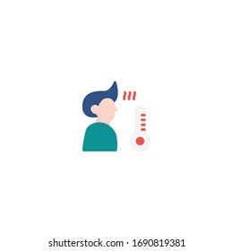 Flat  Icon Fever concept, high temperature thermometer, Suitable for use on web apps, mobile apps, Vector illustration editable stroke . 64 x 64 pixel perfect on White Background