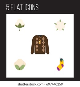 Flat Icon Fiber Set Of Bud, Pullover, Cotton And Other Vector Objects. Also Includes Socks, Bud, Pullover Elements.