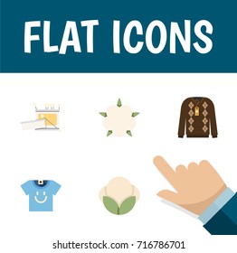 Flat Icon Fiber Set Of Bud, Pullover, Knitting And Other Vector Objects. Also Includes Cotton, Clothes, Bud Elements.