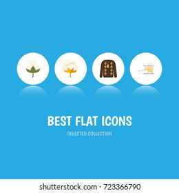 Flat Icon Fiber Set Of Cotton, Pullover, Knitting And Other Vector Objects. Also Includes Sweater, Jacket, Cotton Elements.