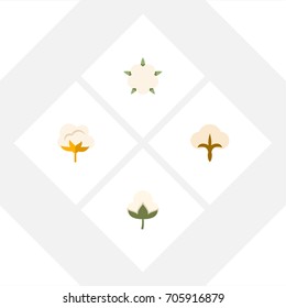 Flat Icon Fiber Set Of Flower, Cotton, Fluffy And Other Vector Objects. Also Includes Fiber, Cotton, Organic Elements.