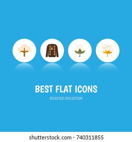 Flat Icon Fiber Set Of Flower, Cotton, Pullover And Other Vector Objects. Also Includes Sweater, Fluffy, Flower Elements.