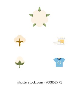 Flat Icon Fiber Set Of Fluffy, Knitting, Cotton And Other Vector Objects. Also Includes Yarn, Shirt, Bud Elements.
