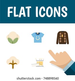 Flat Icon Fiber Set Of Fluffy, Pullover, Blouse And Other Vector Objects. Also Includes Skein, Fiber, Jacket Elements.