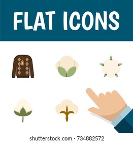 Flat Icon Fiber Set Of Fiber, Pullover, Fluffy And Other Vector Objects. Also Includes Bud, Cotton, Fluffy Elements.