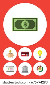 Flat Icon Finance Set Of Bank, Diagram, Interchange And Other Vector Objects. Also Includes Bulb, Architecture, Swap Elements.