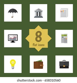Flat Icon Finance Set Of Billfold, Chart, Bubl And Other Vector Objects. Also Includes Architecture, Briefcase, Wallet Elements.