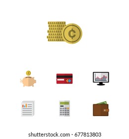 Flat Icon Finance Set Of Billfold, Cash, Calculate And Other Vector Objects. Also Includes Finance, Calculate, Mastercard Elements.