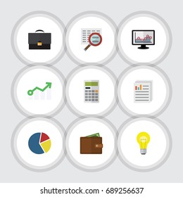 Flat Icon Finance Set Of Billfold, Document, Bubl And Other Vector Objects. Also Includes Wallet, Pocketbook, Magnifier Elements.
