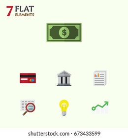 Flat Icon Finance Set Of Bubl, Growth, Greenback And Other Vector Objects. Also Includes Architecture, Dollar, File Elements.