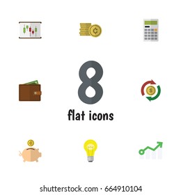 Flat Icon Finance Set Of Bulb, Billfold, Interchange And Other Vector Objects. Also Includes Interchange, Bulb, Bank Elements.