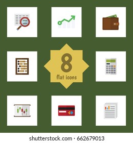 Flat Icon Finance Set Of Calculate, Counter, Growth And Other Vector Objects. Also Includes Diagram, Document, Card Elements.