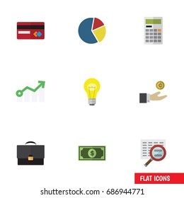 Flat Icon Finance Set Of Calculate, Scan, Growth And Other Vector Objects. Also Includes Coin, Mastercard, Pie Elements.