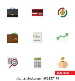 Flat Icon Finance Set Of Calculate, Growth, Interchange And Other Vector Objects. Also Includes Money, Calculate, Mastercard Elements.