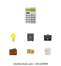 Flat Icon Finance Set Of Cash, Bubl, Document And Other Vector Objects. Also Includes Cash, Safe, Billfold Elements.