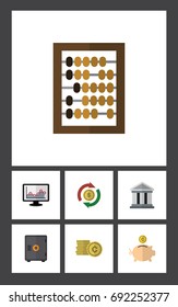 Flat Icon Finance Set Of Chart, Bank, Cash And Other Vector Objects. Also Includes Architecture, Safe, Bank Elements.