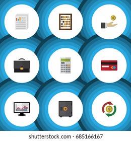 Flat Icon Finance Set Of Counter, Hand With Coin, Portfolio Vector Objects. Also Includes Card, Credit, Diplomat Elements.