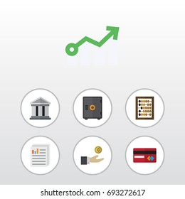 Flat Icon Finance Set Of Counter, Document, Hand With Coin Vector Objects. Also Includes Calculator, Card, Credit Elements.