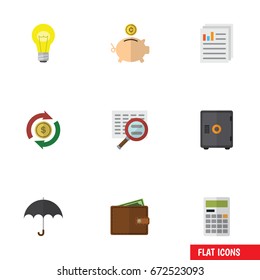 Flat Icon Finance Set Of Document, Bubl, Interchange And Other Vector Objects. Also Includes Billfold, Calculator, File Elements.