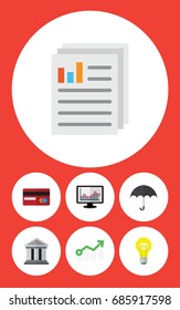 Flat Icon Finance Set Of Document, Parasol, Chart And Other Vector Objects. Also Includes Architecture, Graph, Arrow Elements.