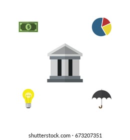 Flat Icon Finance Set Of Graph, Greenback, Bubl And Other Vector Objects. Also Includes Bulb, Greenback, Light Elements.