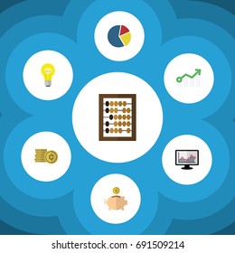 Flat Icon Finance Set Of Graph, Money Box, Cash And Other Vector Objects. Also Includes Graph, Arrow, Bank Elements.