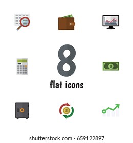 Flat Icon Finance Set Of Greenback, Scan, Calculate And Other Vector Objects. Also Includes Growth, Calculate, Arrow Elements.