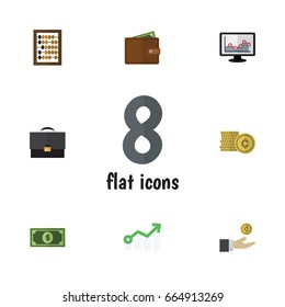 Flat Icon Finance Set Of Growth, Cash, Chart And Other Vector Objects. Also Includes Diplomat, Monitor, Arrow Elements.