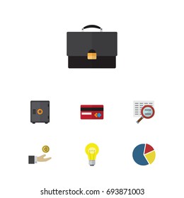 Flat Icon Finance Set Of Hand With Coin, Payment, Strongbox Vector Objects. Also Includes Bank, Hand, Bulb Elements.