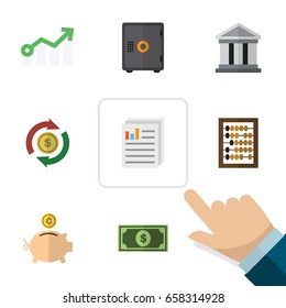 Flat Icon Finance Set Of Interchange, Growth, Document And Other Vector Objects. Also Includes Arrow, Paper, Money Elements.
