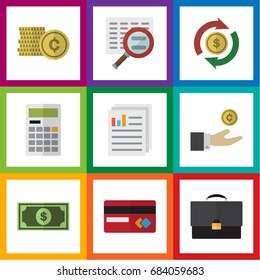 Flat Icon Finance Set Of Interchange, Document, Scan And Other Vector Objects. Also Includes Briefcase, Paper, Interchange Elements.