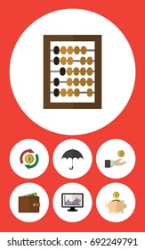 Flat Icon Finance Set Of Interchange, Chart, Counter And Other Vector Objects. Also Includes Parasol, Exchange, Calculator Elements.