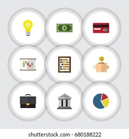 Flat Icon Finance Set Of Money Box, Bubl, Bank And Other Vector Objects. Also Includes Architecture, Dollar, Greenback Elements.