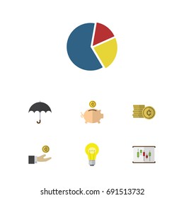 Flat Icon Finance Set Of Parasol, Money Box, Cash And Other Vector Objects. Also Includes Light, Parasol, Umbrella Elements.