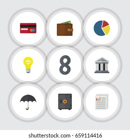 Flat Icon Finance Set Of Payment, Document, Strongbox And Other Vector Objects. Also Includes Mastercard, Parasol, Light Elements.