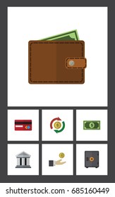 Flat Icon Finance Set Of Payment, Hand With Coin, Greenback Vector Objects. Also Includes Card, Bank, Swap Elements.