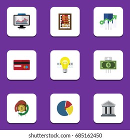 Flat Icon Finance Set Of Payment, Bubl, Counter And Other Vector Objects. Also Includes Light, Abacus, Building Elements.
