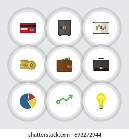 Flat Icon Finance Set Of Payment, Billfold, Diagram And Other Vector Objects. Also Includes Strongbox, Arrow, Diagram Elements.