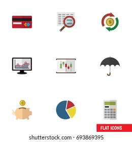 Flat Icon Finance Set Of Payment, Money Box, Parasol And Other Vector Objects. Also Includes Parasol, Graph, Credit Elements.