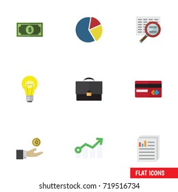 Flat Icon Finance Set Of Payment, Portfolio, Growth And Other Vector Objects. Also Includes Greenback, Arrow, Card Elements.