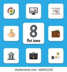 Flat Icon Finance Set Of Portfolio, Billfold, Chart And Other Vector Objects. Also Includes Swap, Diplomat, Diagram Elements.