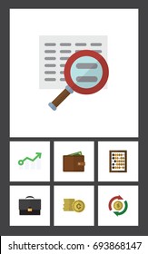 Flat Icon Finance Set Of Portfolio, Interchange, Growth And Other Vector Objects. Also Includes Counter, Arrow, Magnifier Elements.