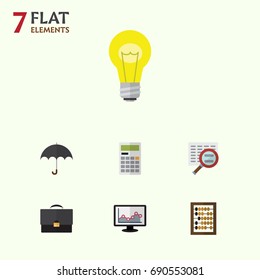 Flat Icon Finance Set Of Scan, Calculate, Parasol And Other Vector Objects. Also Includes Parasol, Counter, Graph Elements.