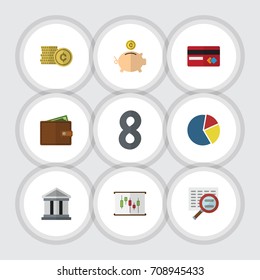 Flat Icon Finance Set Of Scan, Billfold, Bank And Other Vector Objects. Also Includes Building, Wallet, Card Elements.