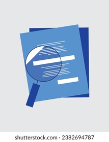 Icono plano con tema financiero: Papeles y vidrio de aumento