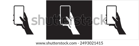 Flat icon of finger touching phone screen, Finger gesture icon scrolling smart phone screen and phone rolling, tapping screen icon vector illustration in black, white and transparent background.