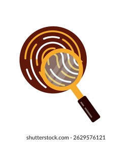 Flat icon of a fingerprint and magnifying glass, symbolizing forensic evidence and criminal investigation.